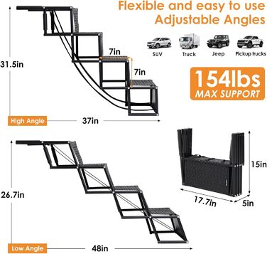 Східці для собак Beberoad у машину, складані, 4 сходинки, до 70 кг, чорного кольору