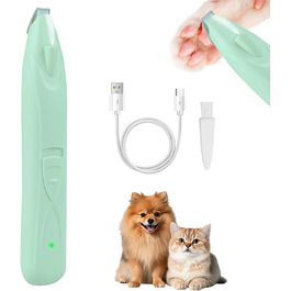 Бездротовий триммер для лап тварин, тиха машинка для собак з LED-підсвіткою, перезаряджувана для собак, котів, лап, очей, вух, обличчя, тіла, зелений