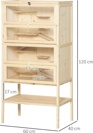 Клітка для гризунів PawHut 5 поверхів, 60 x 40 x 120 см, з драбиною, з натурального дерева, для хом'яків, мишей, дрібних тварин