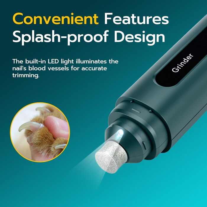 Електричний точило для кігтів домашніх тварин Mcbazel для котів та собак, тихий точило для собак з LED-підсвіткою, регульований з 5 швидкостями, точило для кігтів, алмазна шліфувальна диска