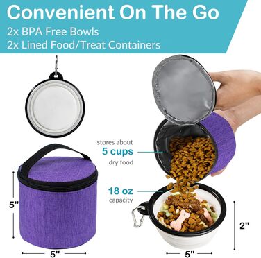 CLAWIST Сумка для собак у подорожах з контейнерами для ласощів та корму, фіолетовий, для авіаперельотів, аксесуари для собак