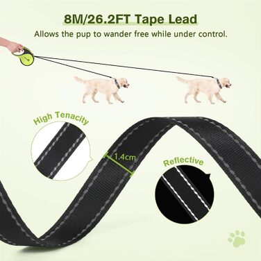 Рулетка для собак Pecute 8м, 50 кг, зелена - безперешкодна, з антиковзним грифом