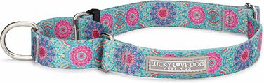 Нашийник для собак Lucky Love Dog Boho Chic Martingale, рожево-бірюзовий, середній розмір, антиковзний, для хлопчиків і дівчаток, бренд Clara Mart