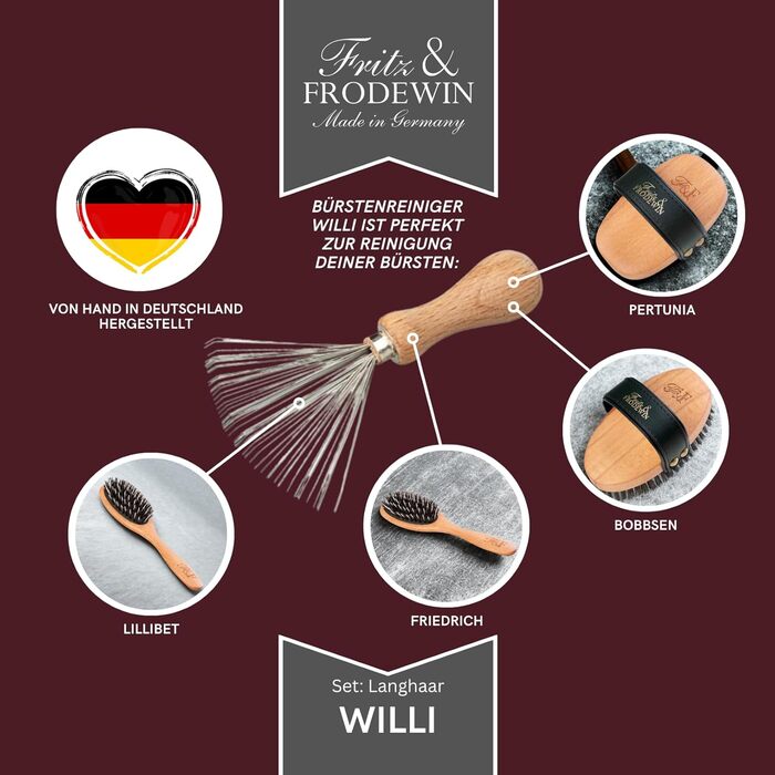 Набір щіток для собак Fritz & Frodewin 'Довга шерсть' | Преміум набір для догляду за шерстю собак | Щітки для вичісування | Для щоденного догляду | З сертифікованого дерева FSC | Безкоштовний засіб для чищення щіток | 100% Made in Germany