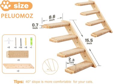 Сходи для котів PELUOMOZ на стіну, 4 ступені, двосторонні, 2 шт., джутові, для лазіння та дряпання, платформа, аксесуари
