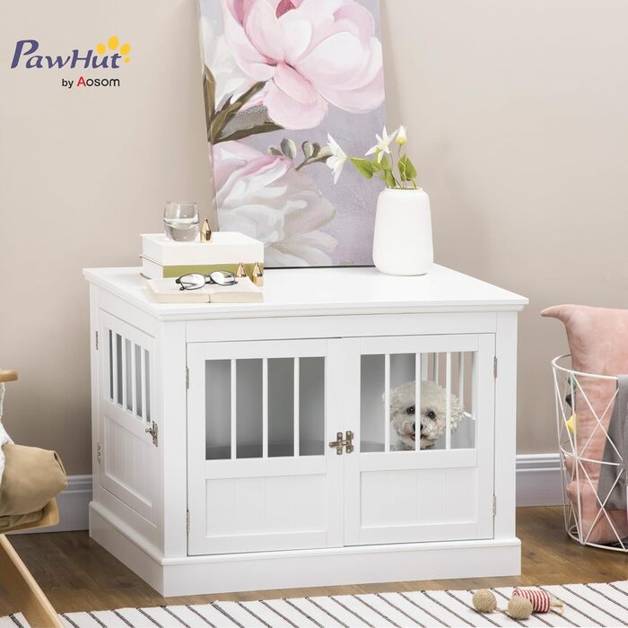 Клітка для собак PawHut, собача будка з 3 дверцятами, переноска для собак, будиночок для маленьких собак до 10 кг, білий колір, 78 x 53 x 59,3 см