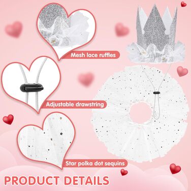 Сукня для собак SCENEREAL на весілля з банданою, комірцем-бантиком та короною, комплект для собак, дівчаток, цуценят, кошенят, аксесуари для вечірки, спідниця-тьюль, костюм для маленьких, середніх та великих собак, білий (Весільний)