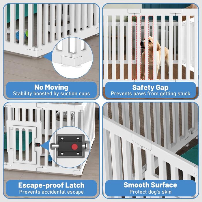 Клітка для цуценят FASRIOU Indoor 65 см, пластикове огородження для собак з антиковзкими присосками, вольєр для маленьких собак, 18 панелей (168 x 135 x 65 см), з окремими секціями