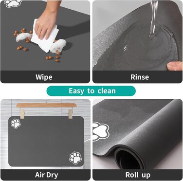 Підстилка для годівлі домашніх тварин – вбираюча підкладка під миски для їжі та води, стійка до плям, швидковисихаюча (темно-сірий, 2 лапки, 44.5 x 71 см)