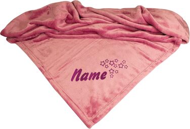 М'яка ковдра з мікрофібри Schecker Premium з вишивкою імені вашого собаки (зірки та ім'я, пудрово-рожевий) 150 x 95 см