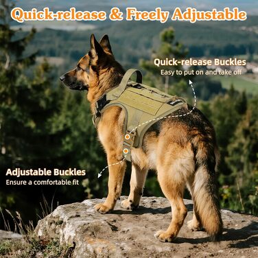 Тактичний нашийник для собак VavoPaw з панеллю MOLLE та світловідбиваючими смугами, армійсько-зелений, розмір L (45-80 кг, обхват грудей 23.6-41.7', шиї 15-27.5')