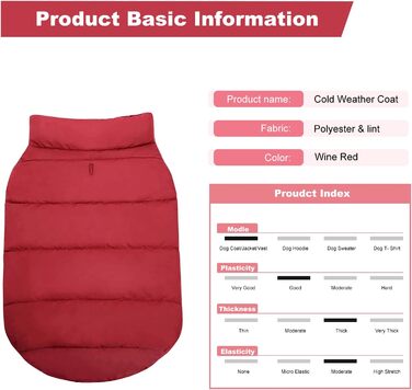 PETCUTE Зимовий теплий пуховик для собак, куртка для маленьких, середніх та великих собак, тепла собача куртка з отвором для повірця, ідеальна для зими, вітронепроникна жилетка для собак, XS, бордовий