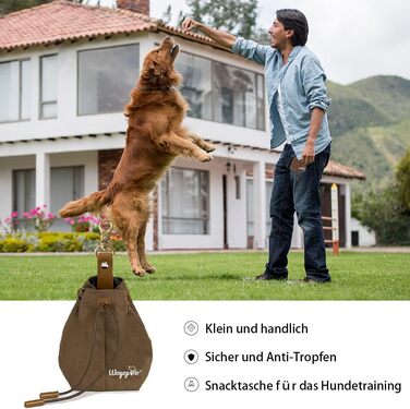 Сумка для корму для собак, канвас, з кліпсою та шнуром, для тренувань (колір: коричневий)