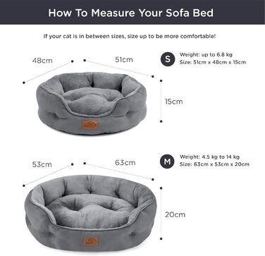 BEDSURE Ліжко для котів, 63x53x20 см, двостороння подушка, сіре, пране, для котів і маленьких собак