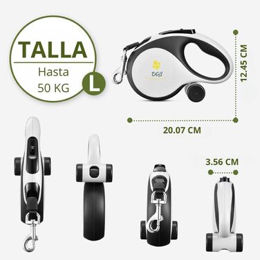 Висувна поводок для собак, 3 м, довгий поводок для маленьких, середніх та великих собак, ергономічна ручка, до 15 кг, білий, L