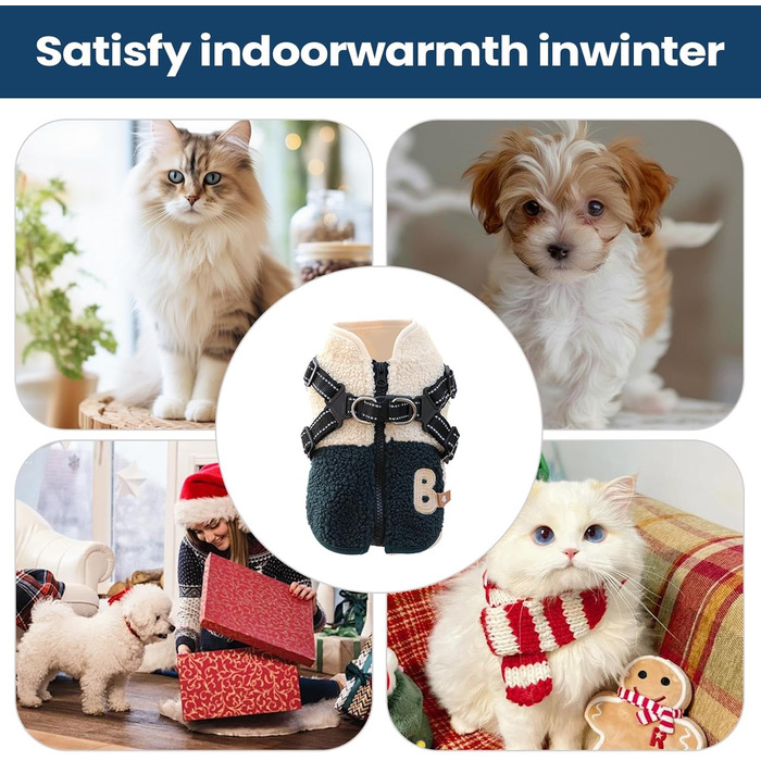 Зимовий теплий одяг для собак, з флісовою підкладкою, костюм для домашніх тварин з отвором для шлейки, для цуценят та середніх собак, для прогулянок, хатнього спорту, осені, зелений та білий