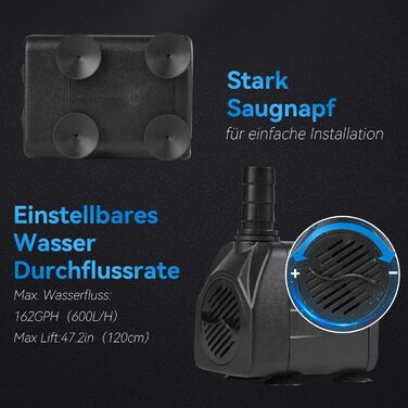 BACOENG Акваріумний насос 100W, водяний насос для фонтану, ставка та кімнатного фонтану, компактна помпа з EU-штекером, 600 л/год