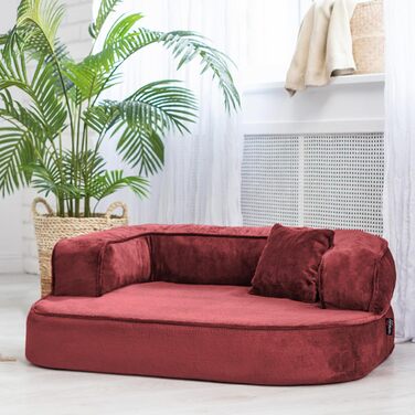 Ортопедичне собаче ліжко Tierlando Sharleen VISCO Plus, 80x60 см, Бордовий, м'яка тканина Тедді