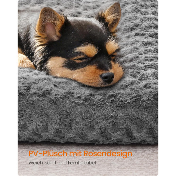 Ліжко для собак Feandrea XL, м'яке, плюшеве, 110 x 73 см, для великих собак, сірий, знімний чохол, антиковзаюче покриття