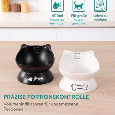 Набір мисок для котів Navaris: 2 миски по 400 мл з позначеннями об'єму, піднята годівниця, кераміка, стильний дизайн