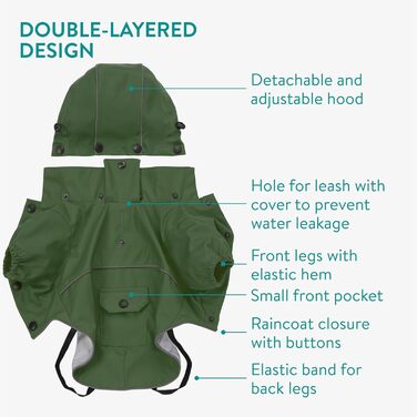 Дощовик для собак Navaris - водонепроникний дощовик для собак, дощовий плащ, дощова куртка, зелений, L