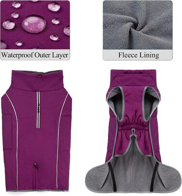 Теплий непромокальний зимовий флісовий одяг для собак - куртка-пуловер, відбиваючий, з блискавкою, для прогулянок, XL, фуксія