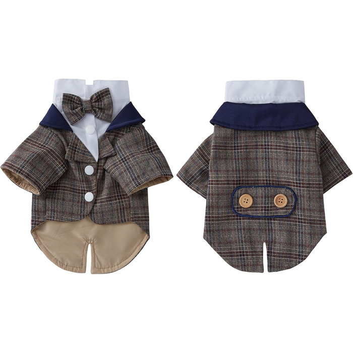 Елегантний костюм для собак: смокінг для маленьких та середніх собак, коричневий, з блакитною краваткою. Ідеально для вечірок, свят, днів народжень. Розмір M (довжина спини 29 см)