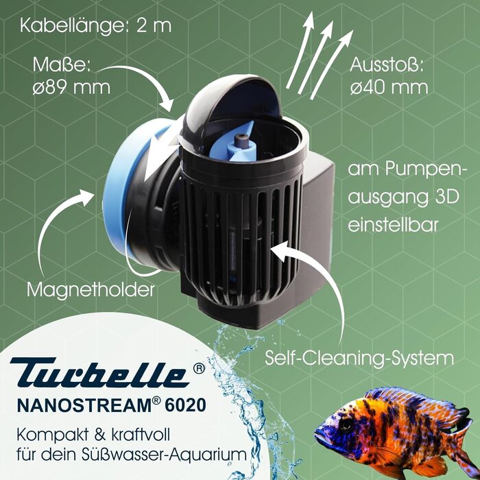 Пропелерна помпа TUNZE Turbelle nanostream 6015, 1800 л/год, магнітний тримач, тиха, для прісноводного акваріума, до 12 мм скла