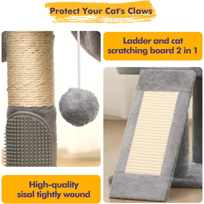 Дряпка для котів, котячий комплекс з сизалю, зручна лежанка та платформа, чорний колір