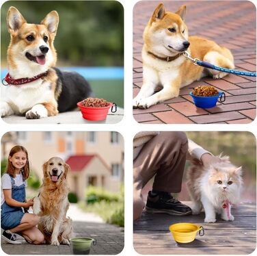 Складані годівниці для собак PetBonus, 2 шт. Силіконові миски для води для собак у подорожах, портативні, не проливаються, з карабіном для собак та котів, для води та корму (600 мл, Армійний зелений, Синій)