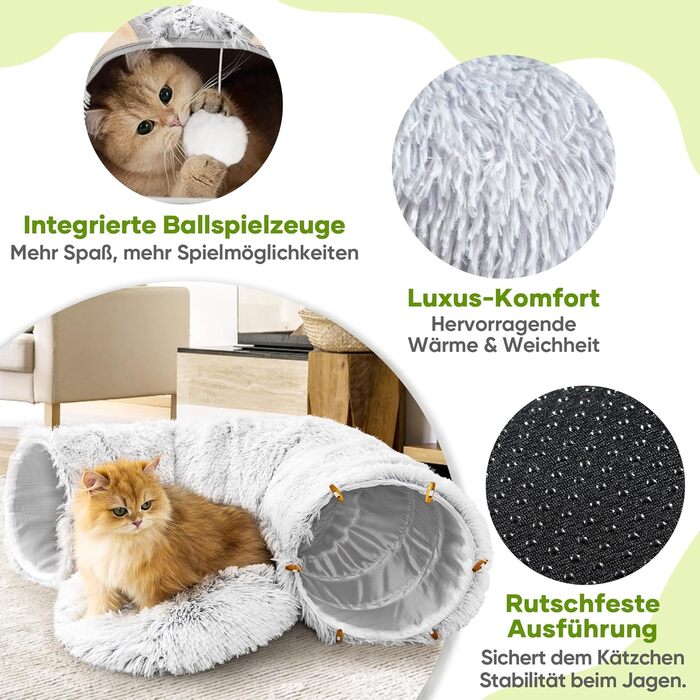 Туннель для котів Unisun XXL з місцем для сну, іграшка-пончик, тунель-ялинка, складний, сірий (92 см)