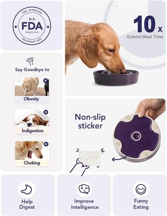 Таця для собак LE TAUCI з кераміки, антислизька таця для середніх та маленьких собак, повільне годування та розваги, таця для їжі з неслизьким дизайном (Лабіринт, фіолетовий, S-350 мл)