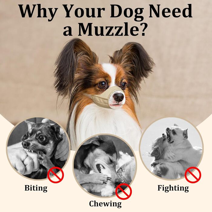 Майзерзон Намордник для собак з короткою мордою, м'який, для Чихуахуа, Ші-тцу, Американського Буллі, Боксера, цуценят, для грумінгу, до ветеринара, запобігає укусам, хакі, XXS (діаметр морди 3.5-4.25