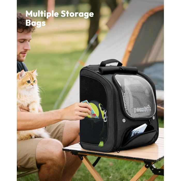 Рюкзак для кота Pecute з сіткою, чорний, великий: зручний та дихаючий для перевезення тварин