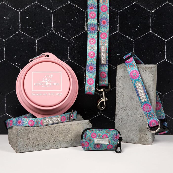 Нашийник для собак Lucky Love Dog Boho Chic Martingale, рожево-бірюзовий, середній розмір, антиковзний, для хлопчиків і дівчаток, бренд Clara Mart