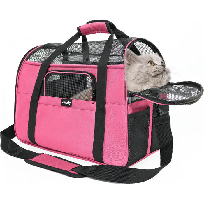 Транспортна сумка для котів та собак Zavothy, рожева, розмір M, з м'яким матрацом та регульованим ременем