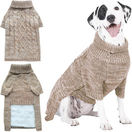 В'язаний пуловер для собак, теплий та м'який, для зими, для цуценят, підходить для собак та котів (S, Хакі)
