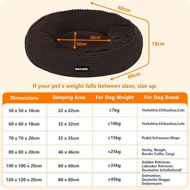 Кругле ліжко для собак середніх порід, котів. М'яке, зручне, знімний чохол, Ø 70 см (60x60x18 см), коричневе