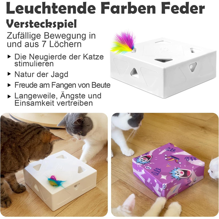 Інтерактивна іграшка для котів Migipaws 3 в 1 MigiBox: електрична коробка з 12 отворів, захована іграшка, паперовий матеріал, для розваги, перезаряджається (біла Migibox)