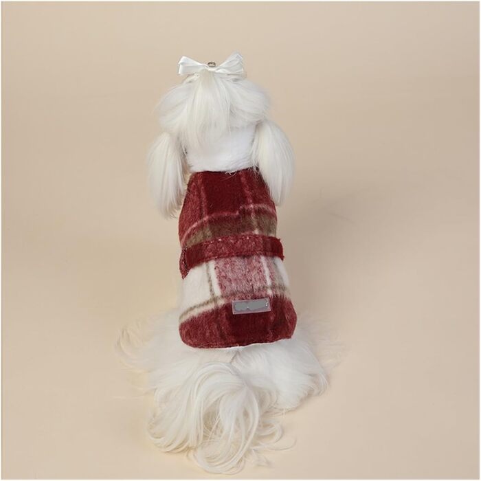 Вовняний теплий зимовий плащ для собак з червоним флісовим підкладкою, розмір L, червоний