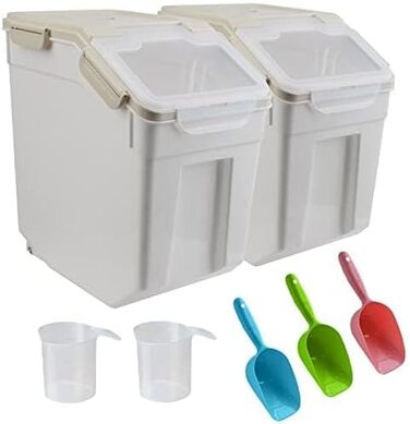 Контейнер для корму для собак, 10 кг, герметичний, на колесах, без BPA, сірий, 2 шт. (36x23x36 см)