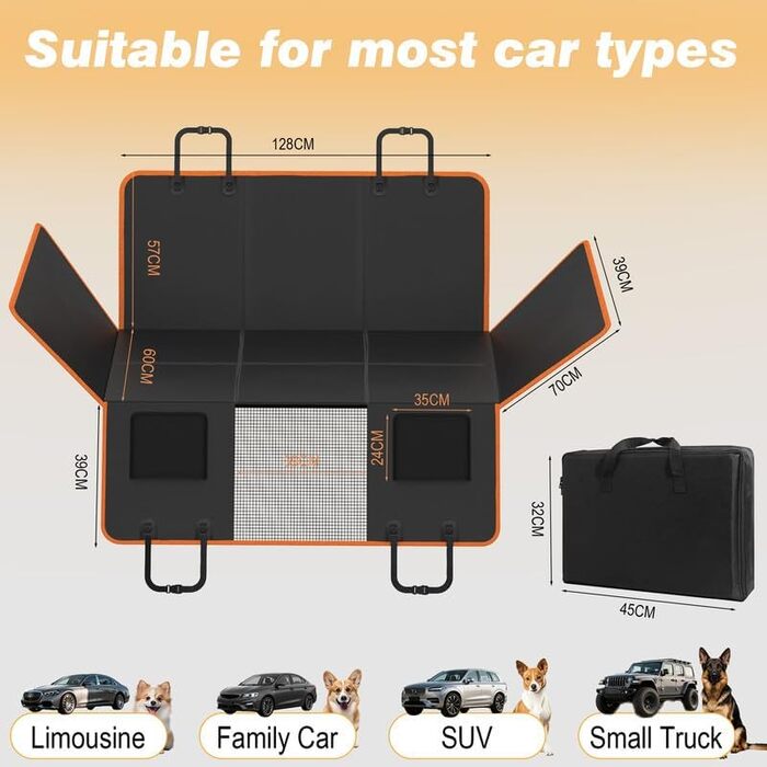 Автомобільний чохол на сидіння для собак: Мобільний затишний будиночок для тварин | Безпечний для шкіри, зносостійке PU-шкіра з твердим дном, вантажопідйомність 204 кг, водонепроникний, нековзкий, на 45% більше місця