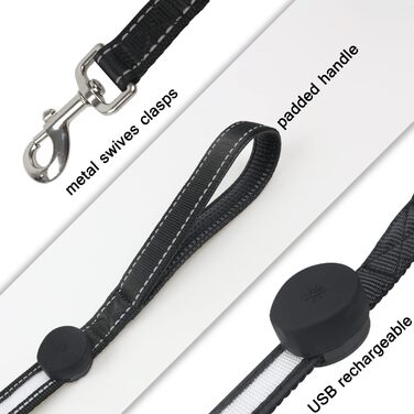 Світлодіодний повідець для собак Yacig, USB, змін кольору, безпечний для малих, середніх і великих порід