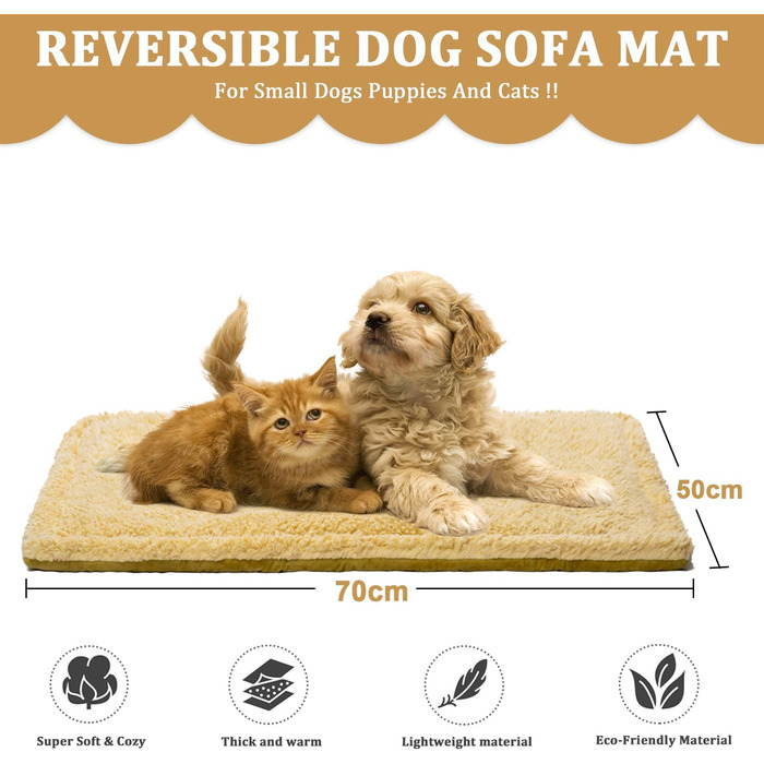 Килимок для собак у подорожі, м'яке складне ліжко для собак, килимок для переноски, плюшевий коврик для собак і котів, 70 x 50 см, коричневий