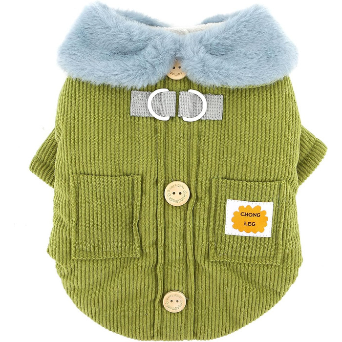 Зунеа Куртка для собак з кордурової тканини, тепла, з флісовою підкладкою, для цуценят, з кільцем D, мила, для холодної погоди, товста, для чихуахуа, зелена, розмір XL