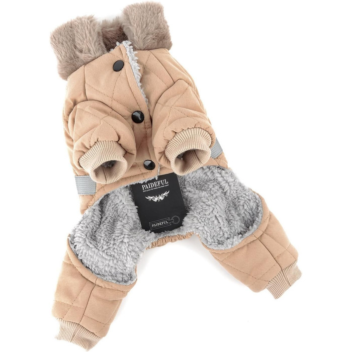 PAIDEFUL Зимовий теплий одяг для собак, з флісовою підкладкою, стьобаний з світловідбиваючим поясом, комбінезон на 4 лапи, пухнастий комір, м'який, вітронепроникний, для цуценят, осінь-зима, розмір XL (спина 35см, груди 47см), колір хакі