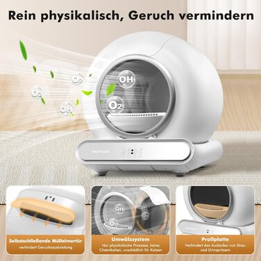 Автоматичний лоток для котів Katzenklo Selbstreinigend 65L з APP-керуванням, великий, для кількох котів, знімний контейнер для піску