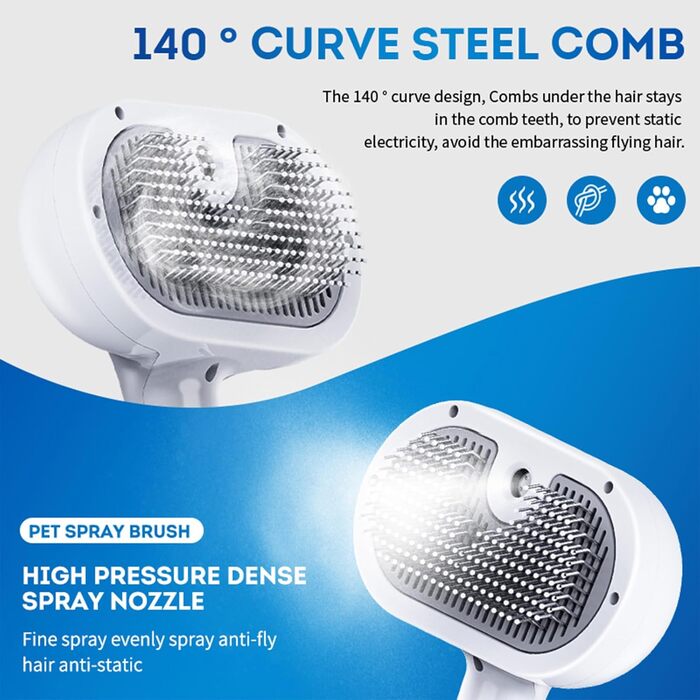 Щітка для котів Sylswx з парою, 3 в 1, для довгої та короткої шерсті, також для собак, проти статичної електрики та ковтунів, біла