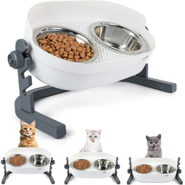 Підвищений годівниця для котів ALL FOR PAWS - 3-рівнева регульована годівниця з 2 мисками з нержавіючої сталі (350 мл), антиковзаюча та захищена від розливу, для кошенят, середніх та великих котів (44*26*19 см)