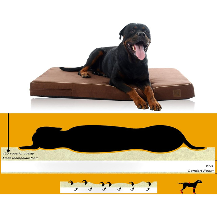 Ортопедичне ліжко для собак Laifug з Memory Foam, велике, з подушкою, водонепроникне, знімний чохол, розмір L (117x71x10 см)